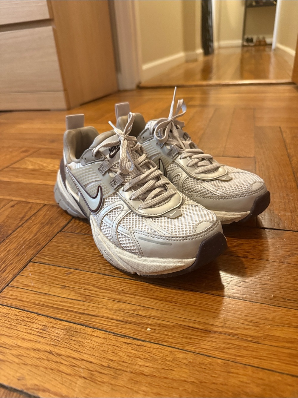 Nike Light Brown and Cream Mesh Athletic Sneakers